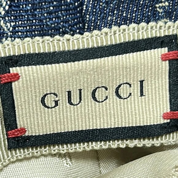 Auth GUCCI - Navy Beige Dark Brown Cotton Leather Hat - Picture 4 of 9